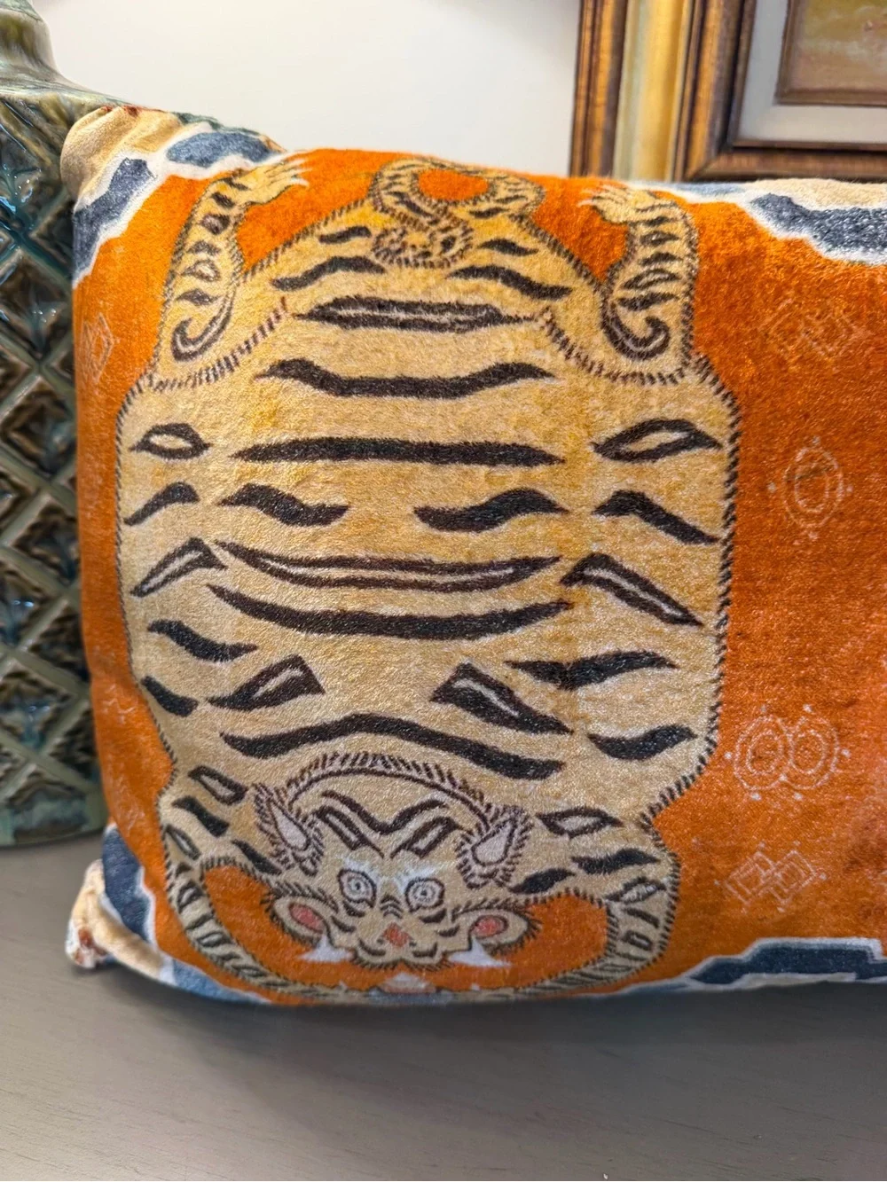 Creative Co-op Cotton Velvet Tiger Pattern Lumbar Decorative Throw Accent Pillow